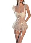 Women's sexy doll underwear lace nightgown  perspective steel ring steel port underwear