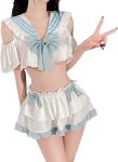sexy sailor outfit for women lingerie costume moon  Schoolgirl Roleplay babydoll Navy JK Uniform Dress Bow top Tie Ruff edge Mini Skirt Thong Set white blue